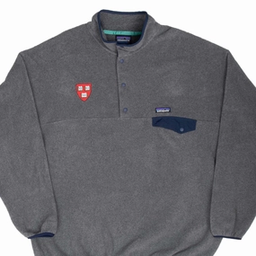 VINTAGE PATAGONIA HARVARD DARK GREY SNAP T PULLOVER FLEECE JACKET 1990S 2XL Street-Ready Look Half sleeve