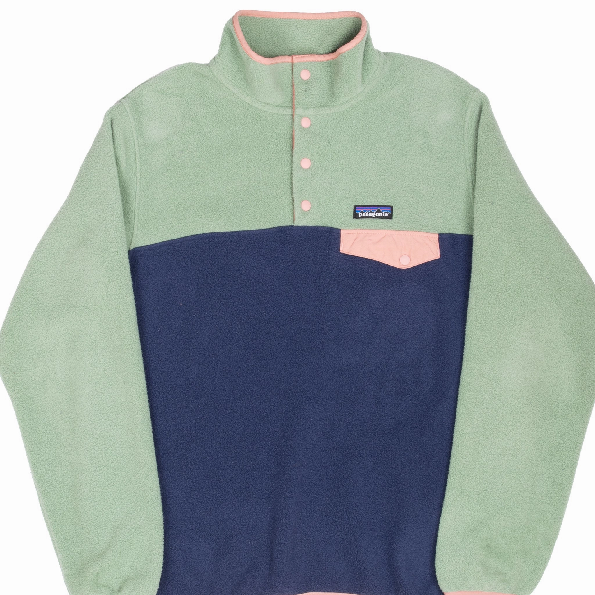 DoubleReinforced Zipper VINTAGE PATAGONIA SYNCHILLA SNAP T SAGE GREEN & BLUE FLEECE PULLOVER LARGE