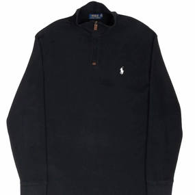 VINTAGE POLO RALPH LAUREN BLACK QUARTER 1/4 ZIP SWEATER LARGE product gym ready performance