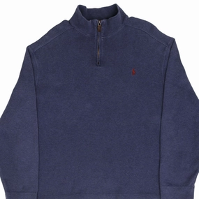 VINTAGE POLO RALPH LAUREN BLUE QUARTER 1/4 ZIP SWEATER 1990S SIZE XL Errand Ready