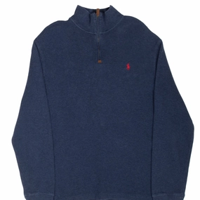 VINTAGE POLO RALPH LAUREN BLUE QUARTER 1/4 ZIP SWEATER XL Youthful Vibe Layered
