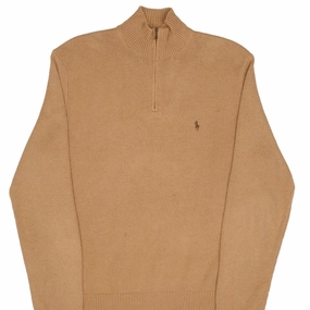 product cycling suitable endurance VINTAGE POLO RALPH LAUREN BROWN KNIT QUARTER 1/4 ZIP SWEATER 1990S SIZE LARGE