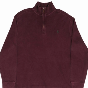 Chic Fit Soft Wear VINTAGE POLO RALPH LAUREN BURGUNDY QUARTER 1/4 ZIP SWEATER 1990S SIZE LARGE