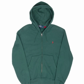 Cozy Clothing Style Layered Fit VINTAGE POLO RALPH LAUREN GREEN FULL ZIP HOODIE SWEATSHIRT 1990S SMALL