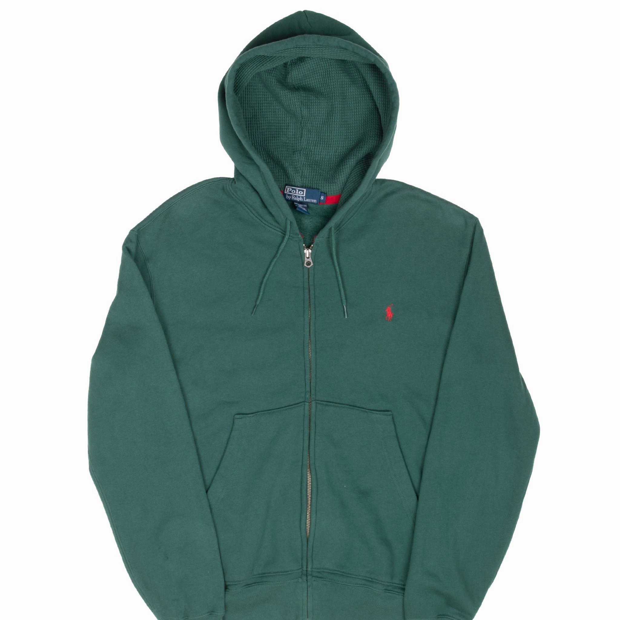Cozy Clothing Style Layered Fit VINTAGE POLO RALPH LAUREN GREEN FULL ZIP HOODIE SWEATSHIRT 1990S SMALL