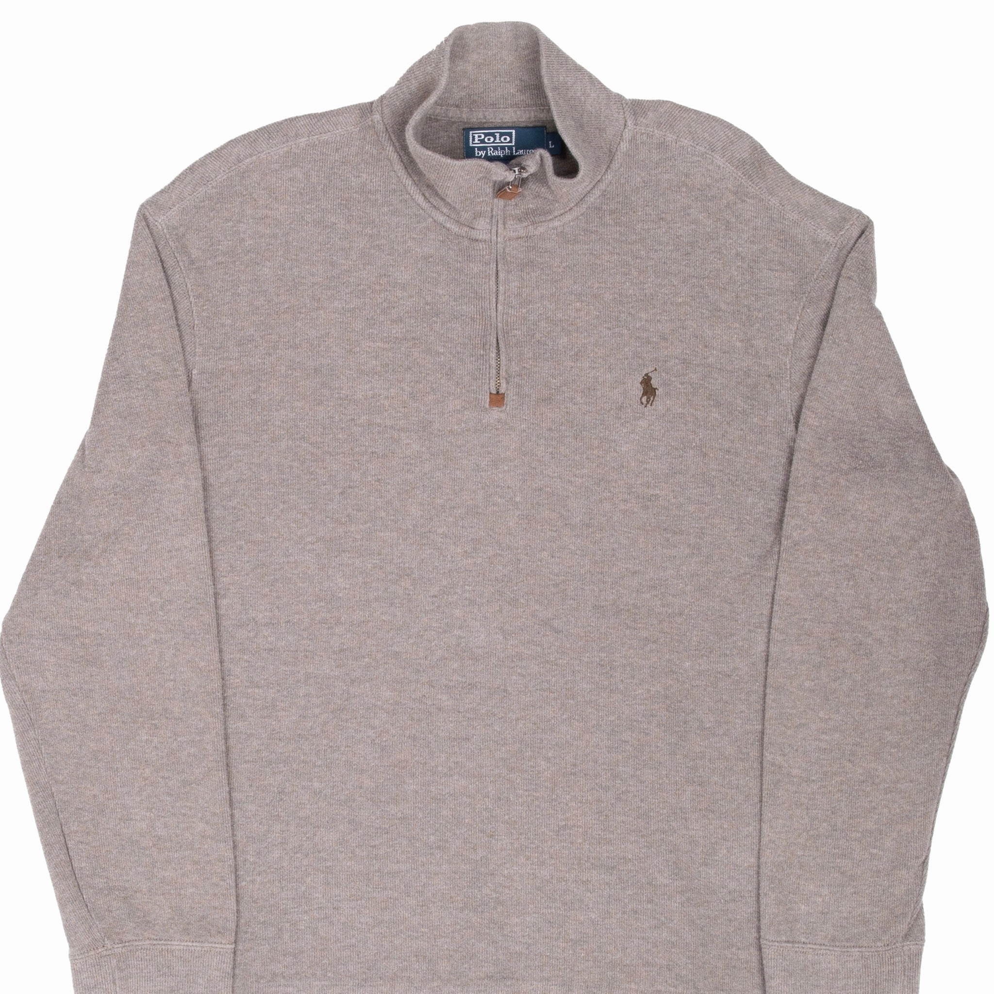 VINTAGE POLO RALPH LAUREN GREY BROWN QUARTER 1/4 ZIP SWEATER 1990S LARGE Winter Comfort