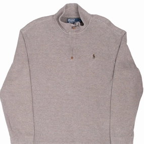 VINTAGE POLO RALPH LAUREN GREY BROWN QUARTER 1/4 ZIP SWEATER 1990S LARGE Winter Comfort