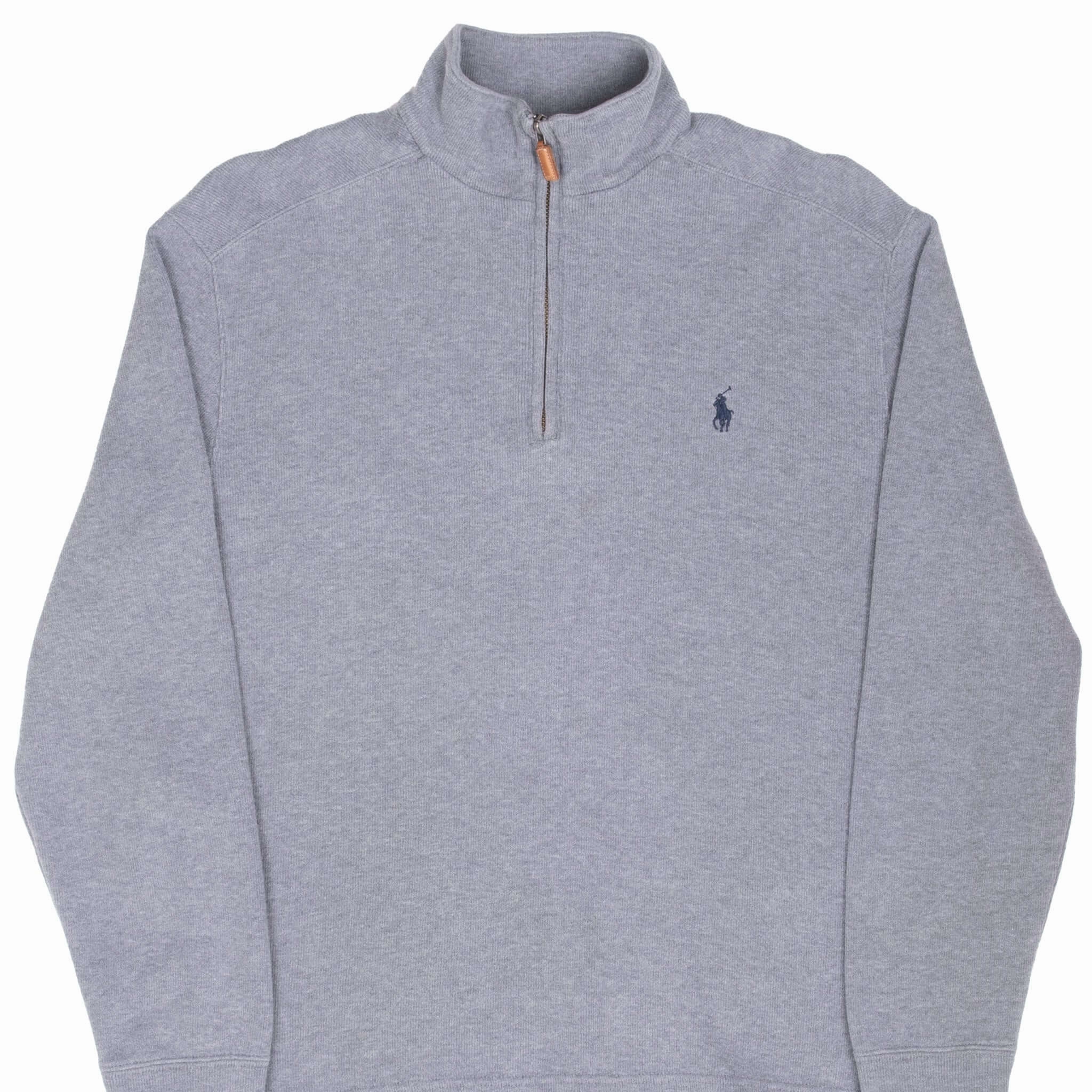 VINTAGE POLO RALPH LAUREN GREY QUARTER 1/4 ZIP SWEATER 1990S MEDIUM product graduation elegance Herringbone