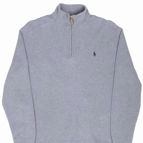 VINTAGE POLO RALPH LAUREN GREY QUARTER 1/4 ZIP SWEATER 1990S MEDIUM product graduation elegance Herringbone