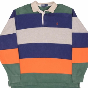 VINTAGE POLO RALPH LAUREN MULTI COLOR RUGBY POLO SHIRT 1990S SIZE XL product anniversary romance Errand Ready