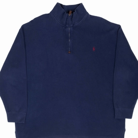 fade resistance VINTAGE POLO RALPH LAUREN NAVY BLUE QUARTER 1/4 ZIP SWEATER 1990S 2XL BIG