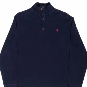 Weekend Casual Concert wear VINTAGE POLO RALPH LAUREN NAVY BLUE QUARTER 1/4 ZIP SWEATER 1990S LARGE
