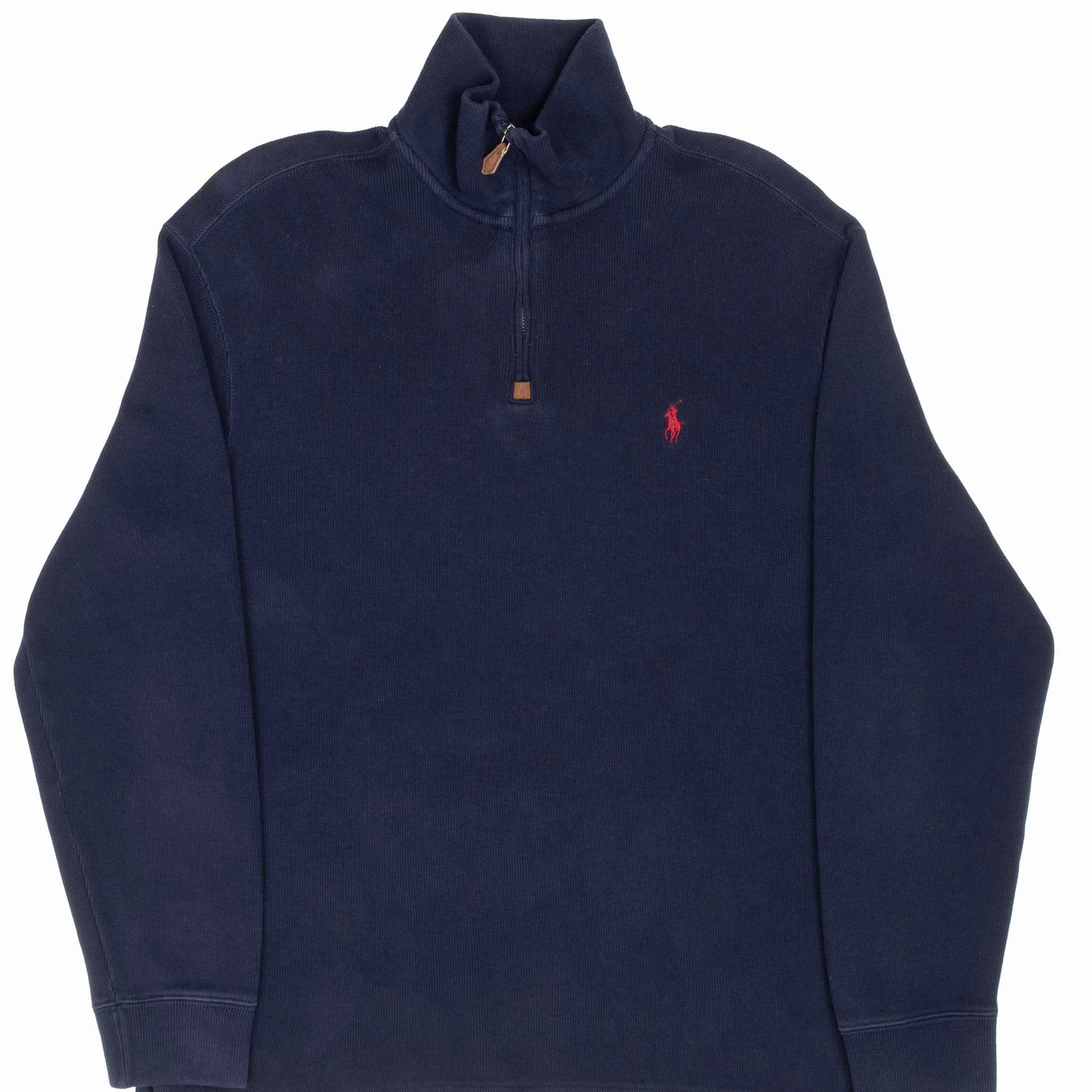 VINTAGE POLO RALPH LAUREN NAVY BLUE QUARTER 1/4 ZIP SWEATER 1990S MEDIUM product festival wearability Street Active