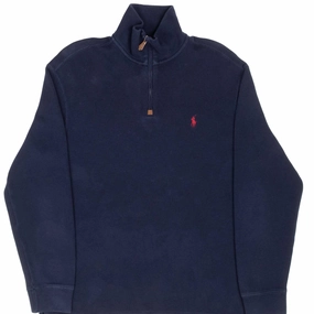 VINTAGE POLO RALPH LAUREN NAVY BLUE QUARTER 1/4 ZIP SWEATER 1990S MEDIUM product festival wearability Street Active