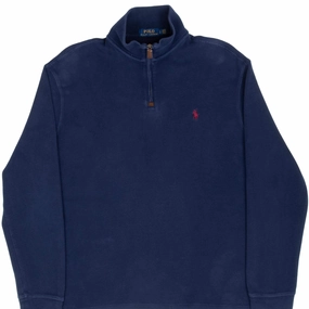 VINTAGE POLO RALPH LAUREN NAVY BLUE QUARTER 1/4 ZIP SWEATER LARGE Trendy Essentials Urban Minimal