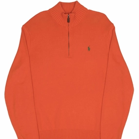 VINTAGE POLO RALPH LAUREN ORANGE KNIT QUARTER 1/4 ZIP SWEATER 1990S SIZE XL Hiking Suitable