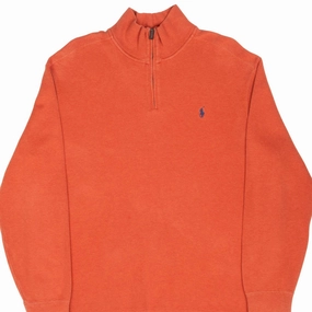 VINTAGE POLO RALPH LAUREN ORANGE QUARTER 1/4 ZIP SWEATER 1990S SIZE XL Drawcord Hood