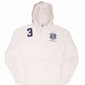 Lounge Wear VINTAGE POLO RALPH LAUREN PRLC WHITE HEAVYWEIGHT HOODIE SWEATSHIRT 1990S SIZE XL