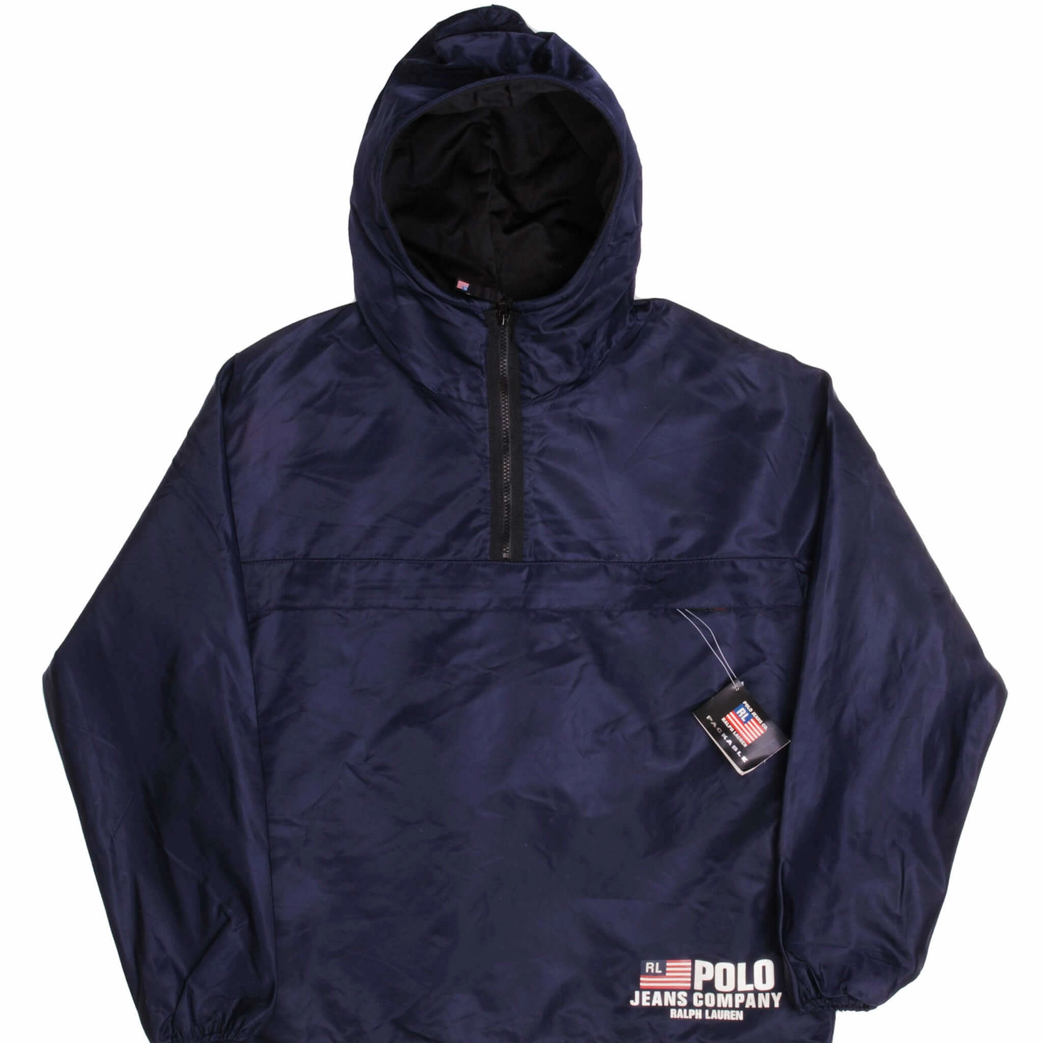 Discount Packable Construction VINTAGE POLO RALPH LAUREN WINDBREAKER PACKABLE JACKET SIZE LARGE DEADSTOCK