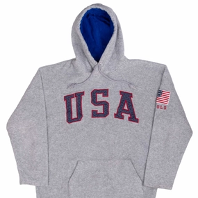 Daily Bold VINTAGE POLO SPORT RALPH LAUREN USA FLEECE HOODIE SWEATSHIRT 1990S LARGE