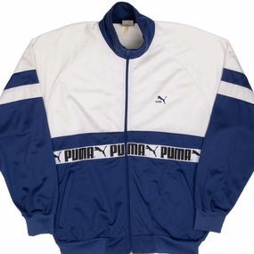 Fresh Look VINTAGE PUMA TRACK WHITE & BLUE JACKET 1980S LARGE