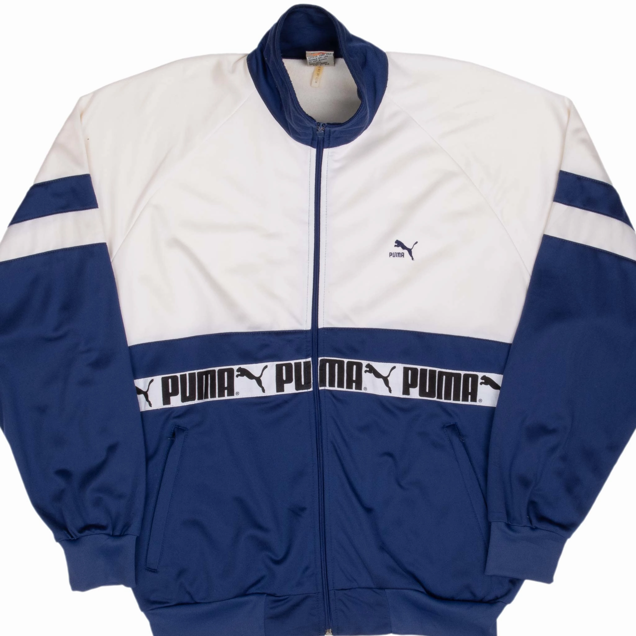 Fresh Look VINTAGE PUMA TRACK WHITE & BLUE JACKET 1980S LARGE
