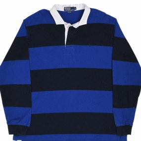 Chic Comfort Travel Relaxed VINTAGE RALPH LAUREN BLUE & BLACK RUGBY POLO SHIRT 1990S SIZE XL