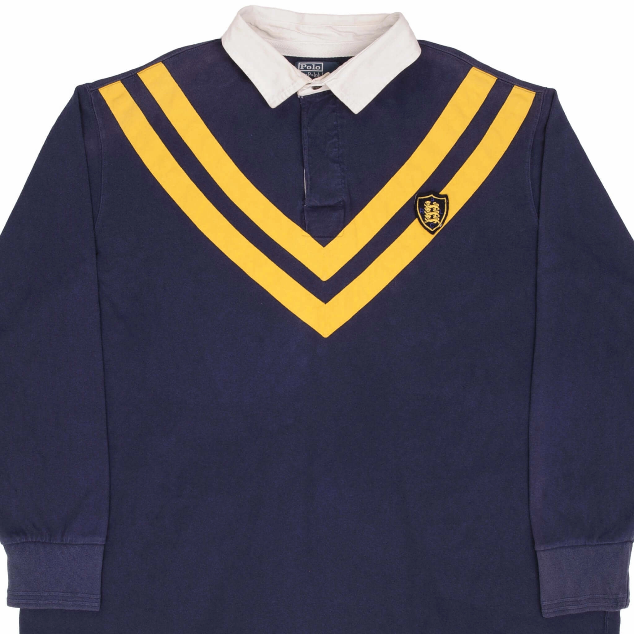 VINTAGE RALPH LAUREN BLUE & YELLOW STRIPED RUGBY POLO SHIRT 1990S SIZE 3XL BIG product tweed warmth quick dry