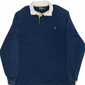VINTAGE RALPH LAUREN BLUE RUGBY POLO SHIRT 1990S XL TALL Urban Layer Bold Graphics
