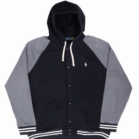 Comfy Apparel VINTAGE RALPH LAUREN BUTTON UP BLACK AND GREY HOODIE SWEATSHIRT 2XL