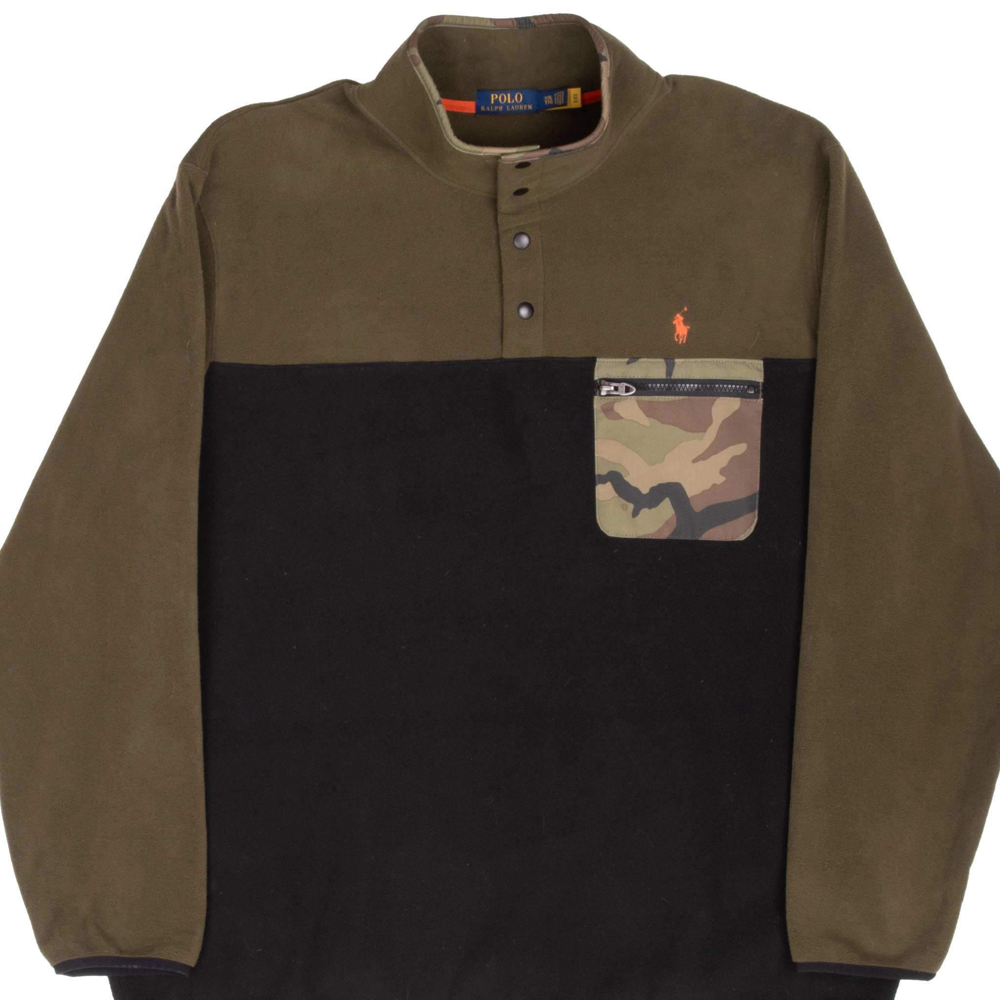 VINTAGE RALPH LAUREN CAMO PULLOVER FLEECE JACKET 2XL Machine washable