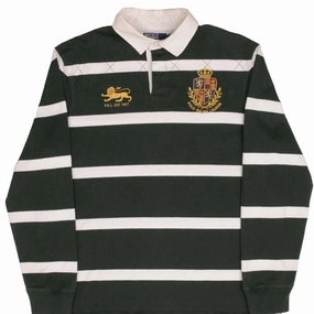 VINTAGE RALPH LAUREN GREEN WHITE STRIPED RUGBY POLO SHIRT 1990S SIZE XL right for spring Color fastness
