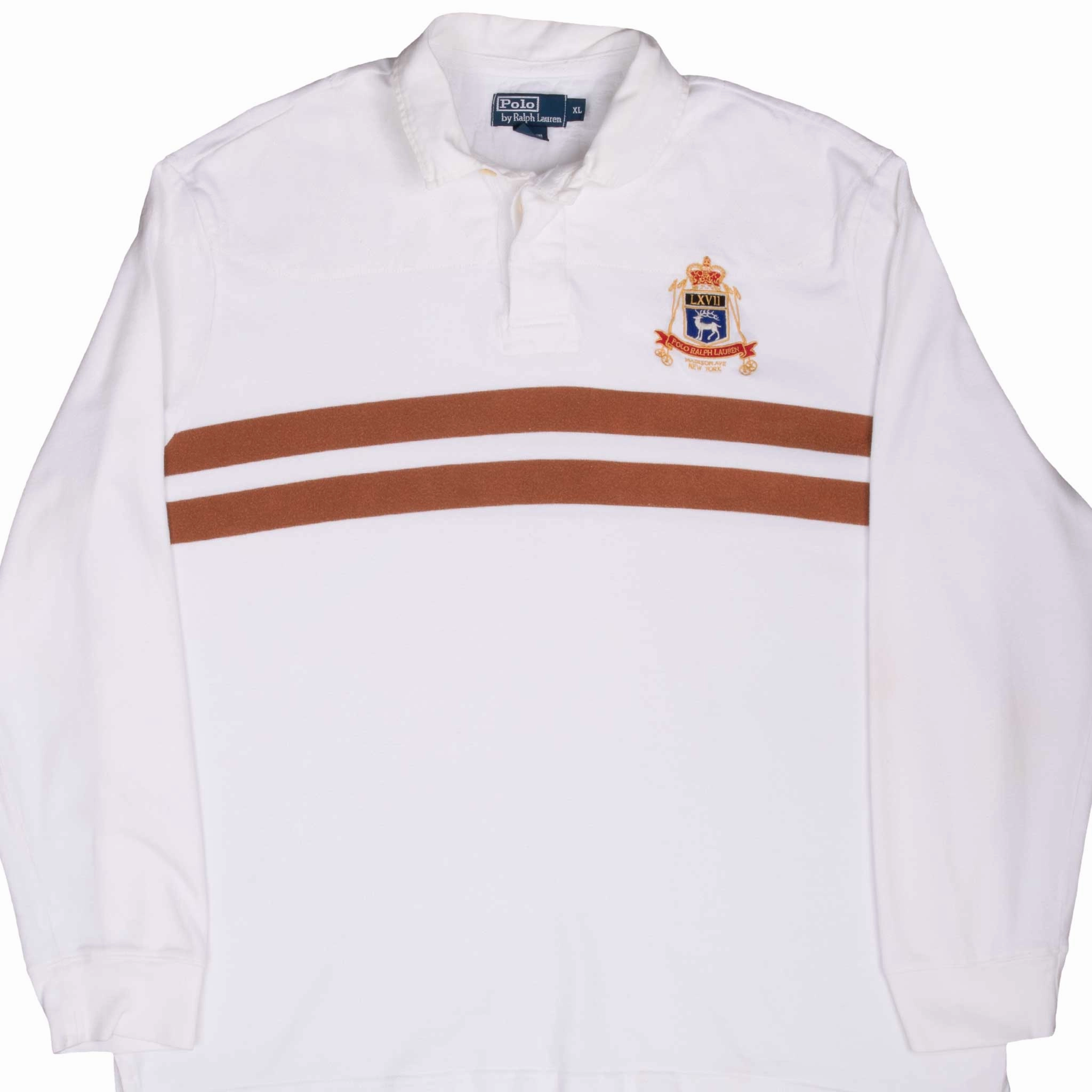 VINTAGE RALPH LAUREN MADISON AVE NEW YORK WHITE RUGBY POLO SHIRT 1990S XL Breathable Design appropriate for autumn