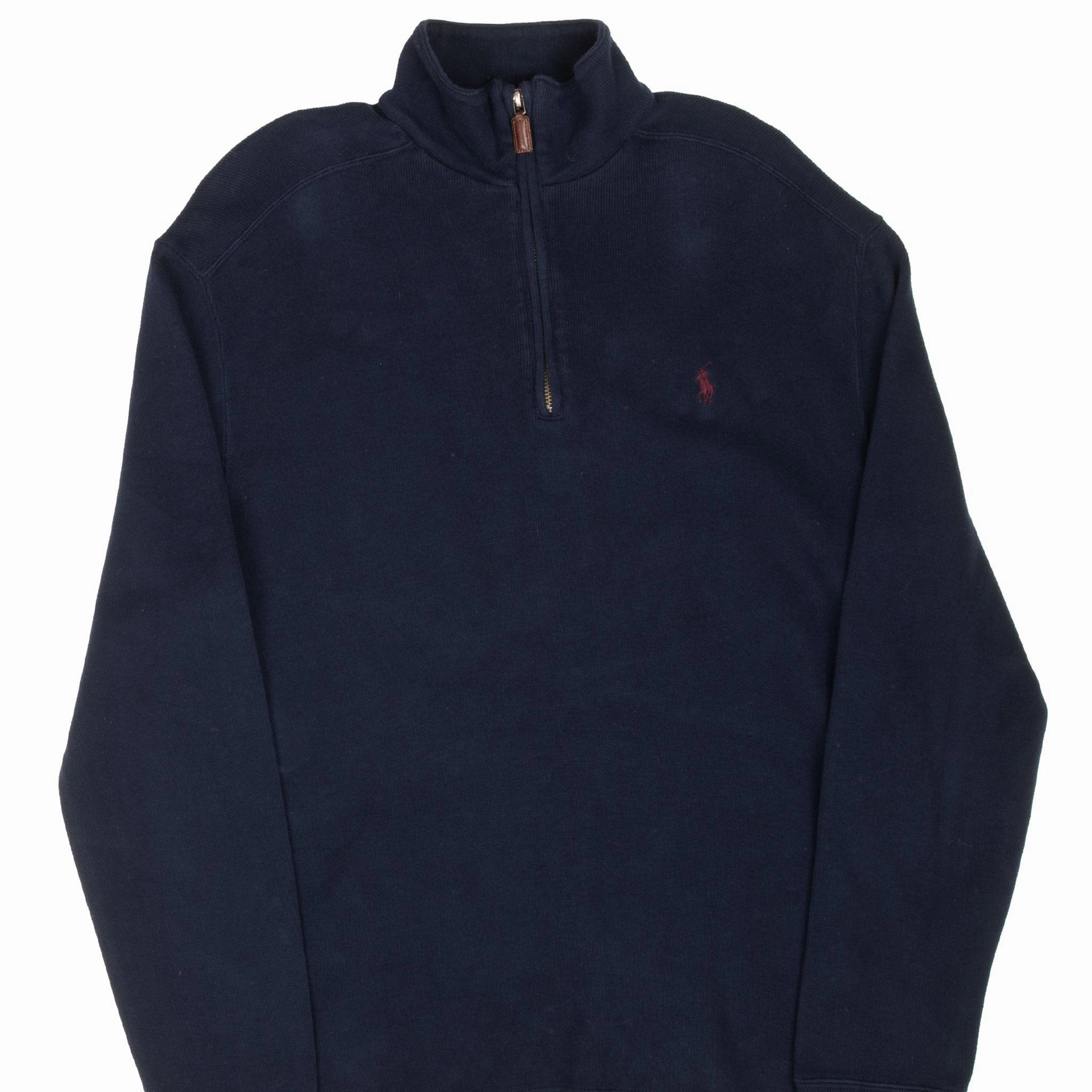 Warm Hues hook accents VINTAGE RALPH LAUREN NAVY BLUE QUARTER 1/4 ZIP SWEATER 1990S MEDIUM