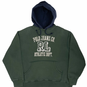 VINTAGE RALPH LAUREN POLO JEANS GREEN HOODIE SWEATSHIRT 1990S 2XL High-quality Classic Hoodie