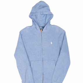 product yoga friendly flexibility VINTAGE RALPH LAUREN ZIP UP BLUE HOODIE SWEATSHIRT 1990S SMALL
