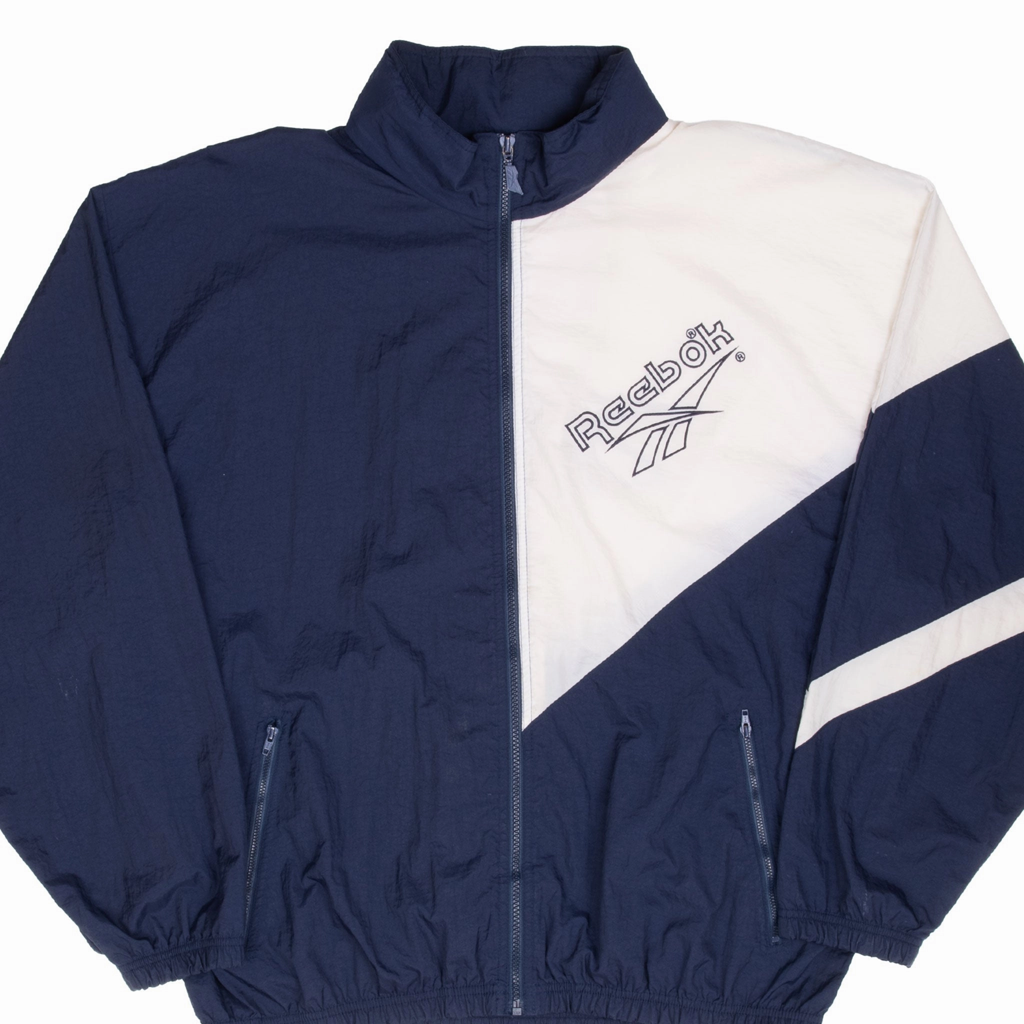 Instance Casual Wear VINTAGE REEBOK BLUE & WHITE WINDBREAKER JACKET 1990S LARGE