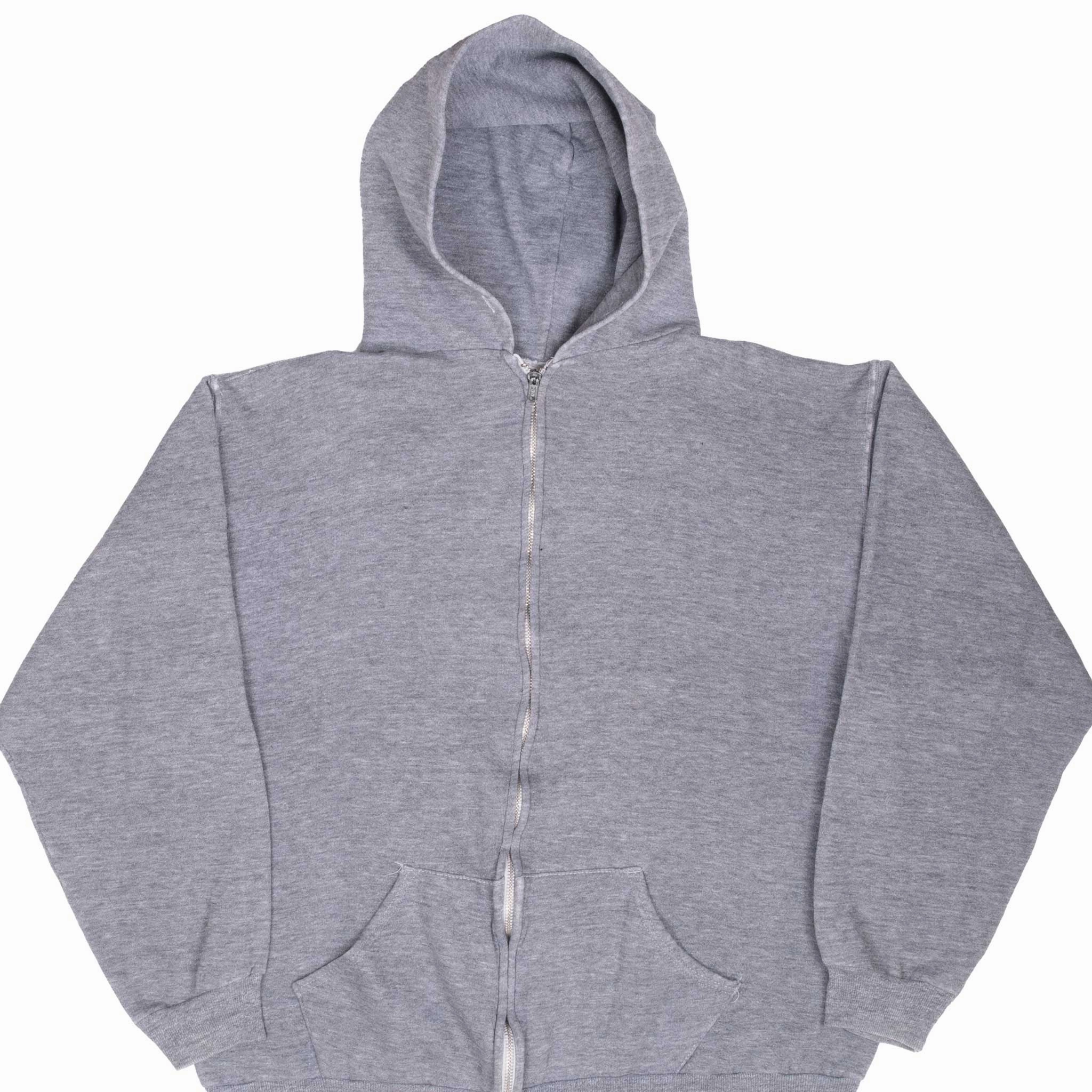 VINTAGE RUSSELL ATHLETIC BLANK GREY ZIP UP HOODIE SWEATSHIRT 1970S XL MADE USA Hiking wear