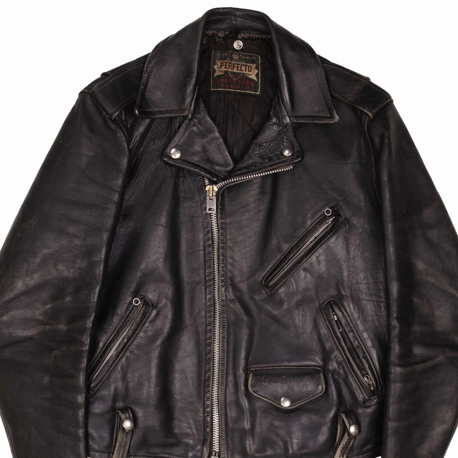 VINTAGE SCHOTT BROS STEERHIDE PERFECTO LEATHER JACKET SYLE 618 SZ 42 1960S USA Protective Padding