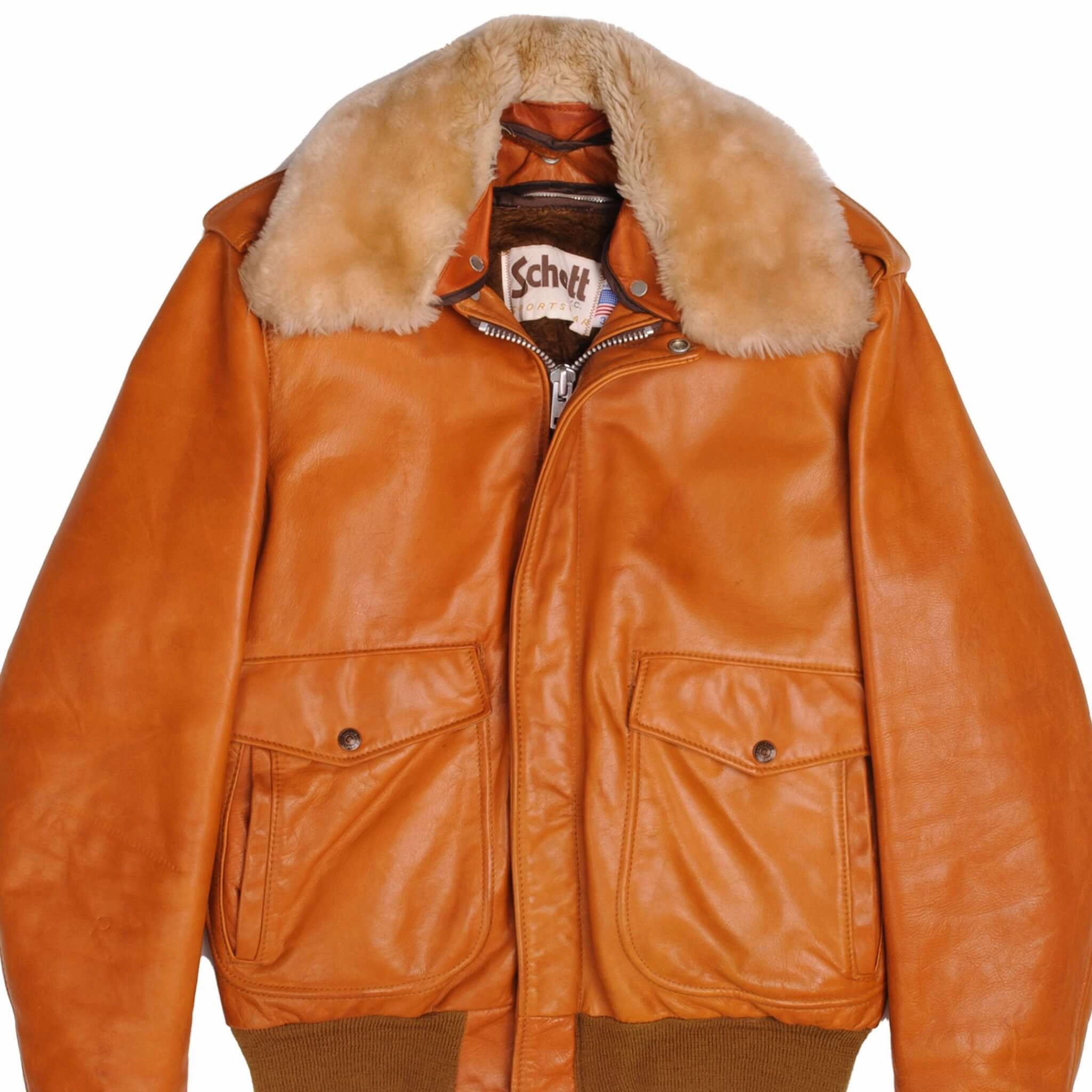 VINTAGE SCHOTT NYC BOMBER LEATHER JACKET 1970S 1980S SIZE 38 MADE IN USA Perforated Underarm Vents men