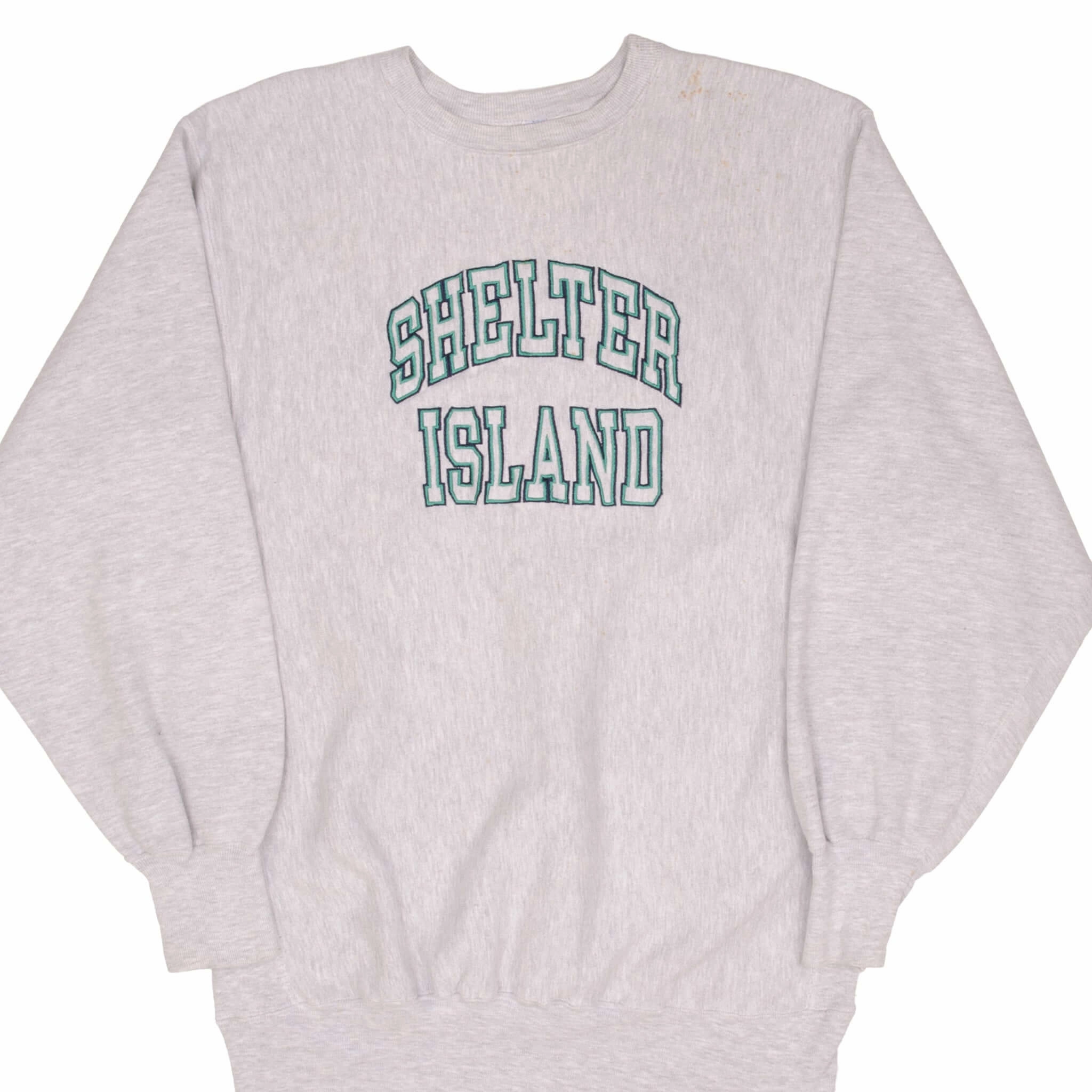 VINTAGE SHELTER ISLAND CHAMPION REVERSE WEAVE SWEATSHIRT 1990S XL MADE IN USA Modern Minimal thermal
