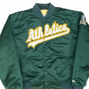 Wax VINTAGE STARTER MLB OAKLAND ATHLETICS GREEN SATIN JACKET 1990S 2XL MADE IN USA