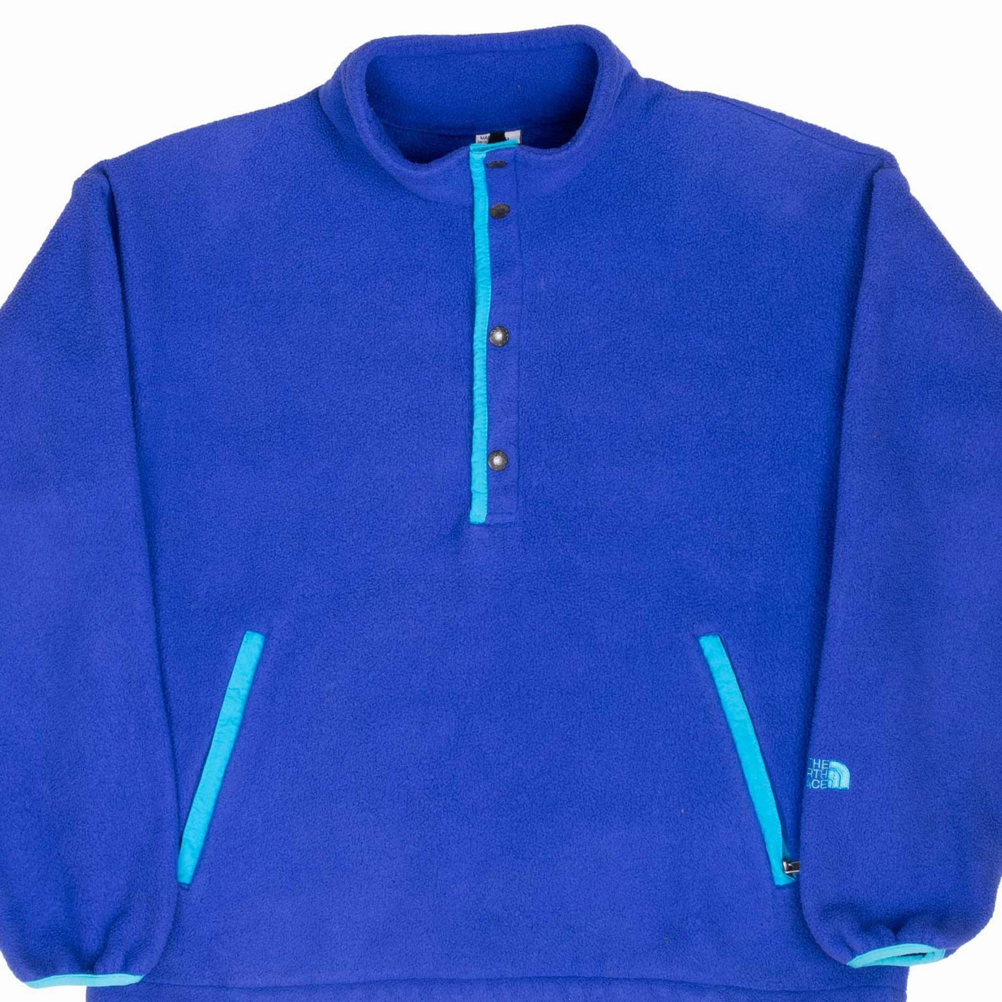 VINTAGE THE NORTH FACE PULLOVER BLUE FLEECE JACKET 1990S LARGE MADE IN USA Ergonomic Seams Protective Padding