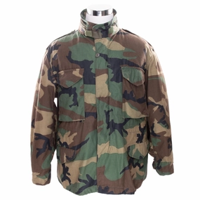 VINTAGE US ARMY M65 WOODLAND CAMO FIELD JACKET 1983 LARGE REGULAR NOS Essential Shield day