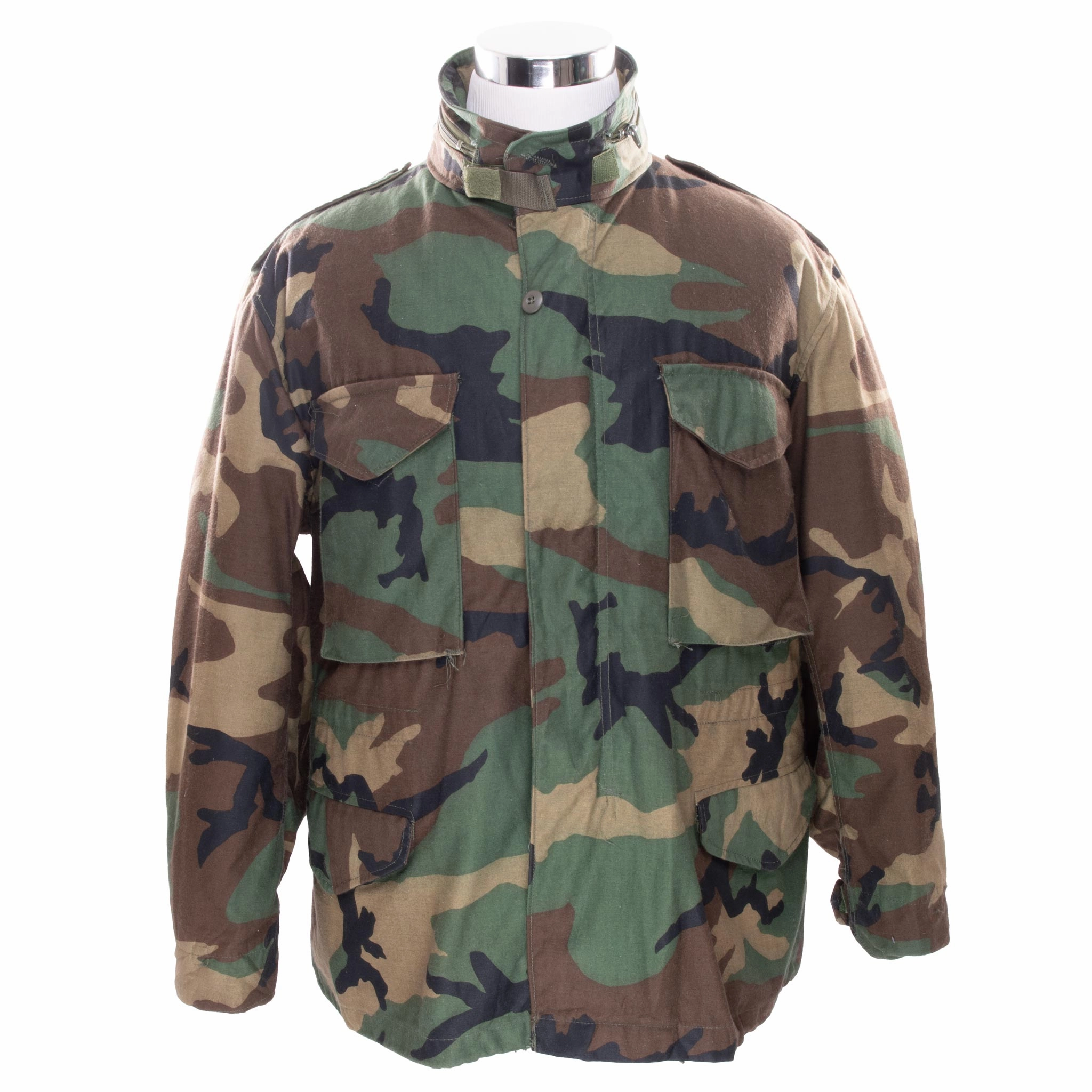 VINTAGE US ARMY M65 WOODLAND CAMO FIELD JACKET 1983 LARGE REGULAR NOS Essential Shield day