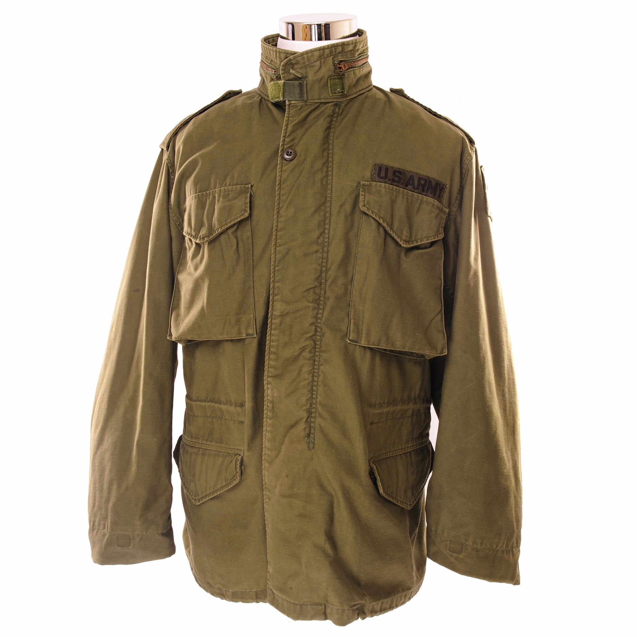 runner Zippered Pockets VINTAGE US ARMY M-1965 M65 FIELD JACKET 1973 VIETNAM WAR SIZE MEDIUM REGULAR PATCHED