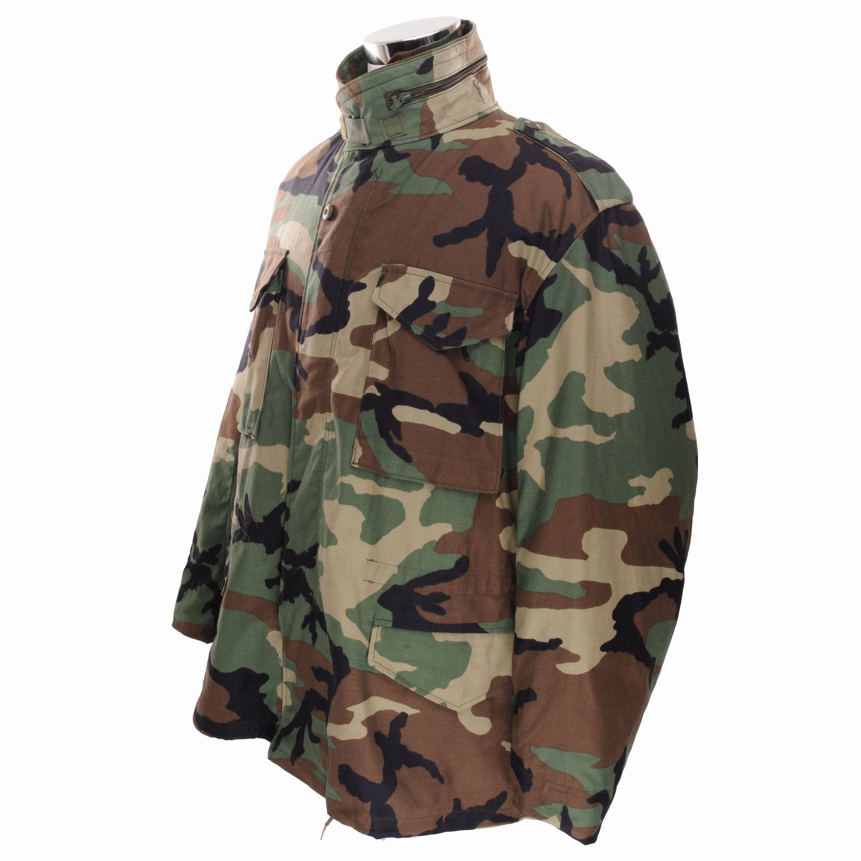 snowy Elegant VINTAGE US ARMY M-1965 M65 WOODLAND CAMO FIELD JACKET 1997 LARGE REGULAR NOS