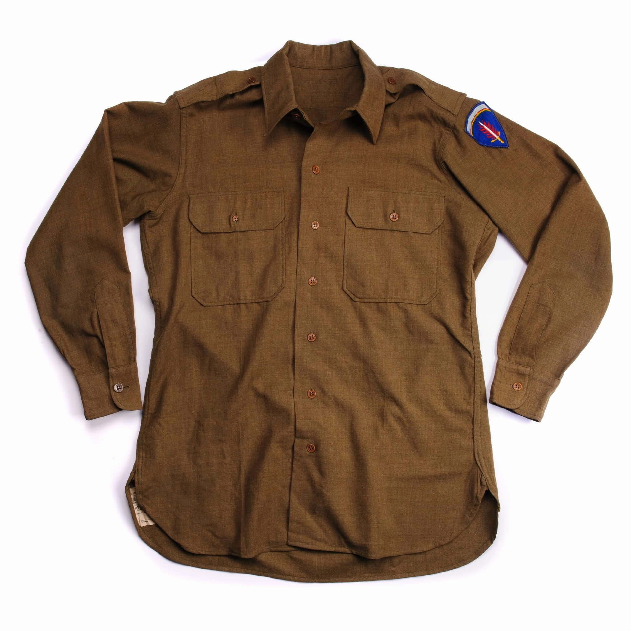 VINTAGE US ARMY M-37 M37 WOOL SHIRT 1942 WW2 SHAEF PATCH SIZE 15 1/2 X 33 tropical print Travel Active