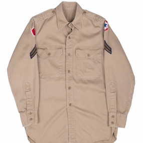 Adventure Ready VINTAGE US ARMY PATCHED KHAKI SHIRT POST WW2 SIZE MEDIUM