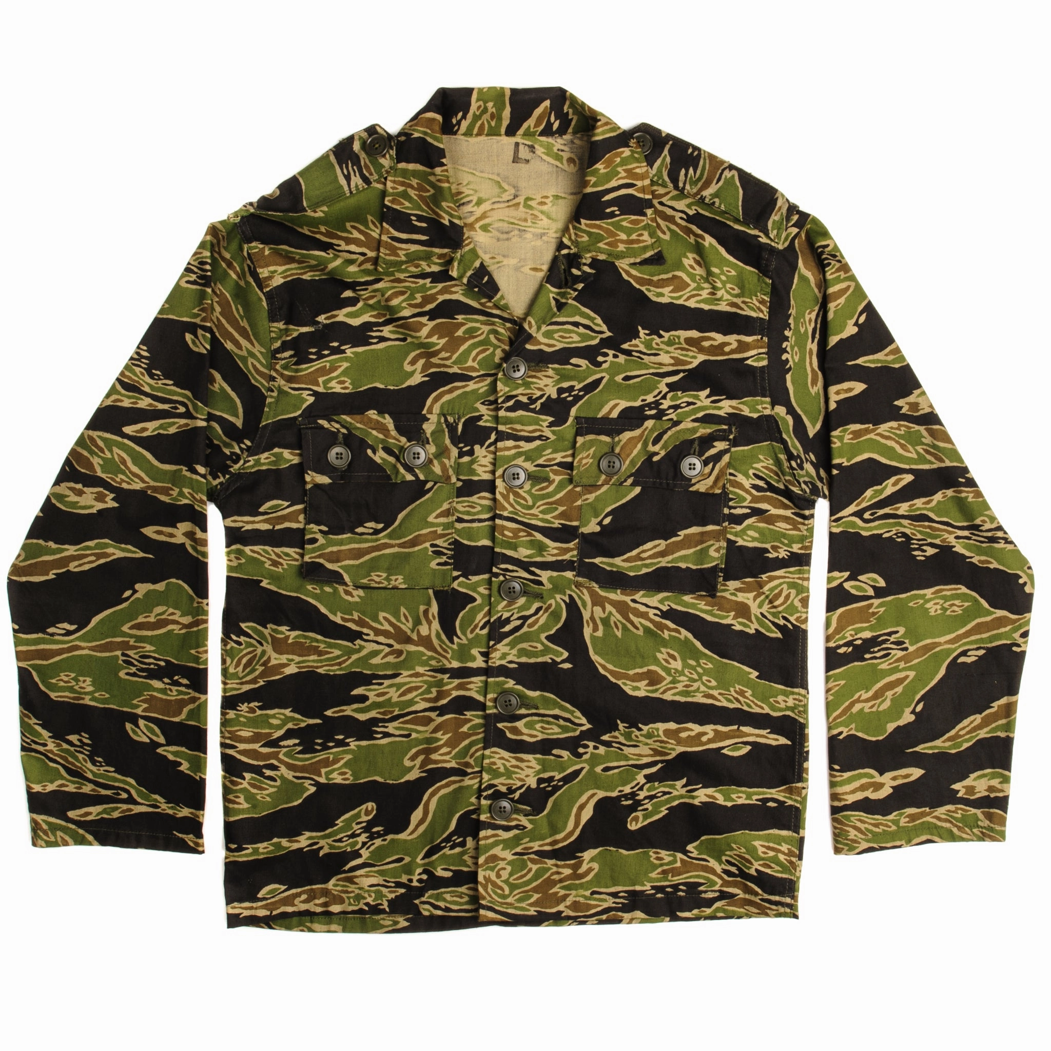 Poplin Comfortable Hoodie VINTAGE US ARMY TIGER STRIPE LATE WAR PATTERN SHIRT LIGHTWEIGHT LRRP 1960s VIETNAM WAR SIZE MEDIUM